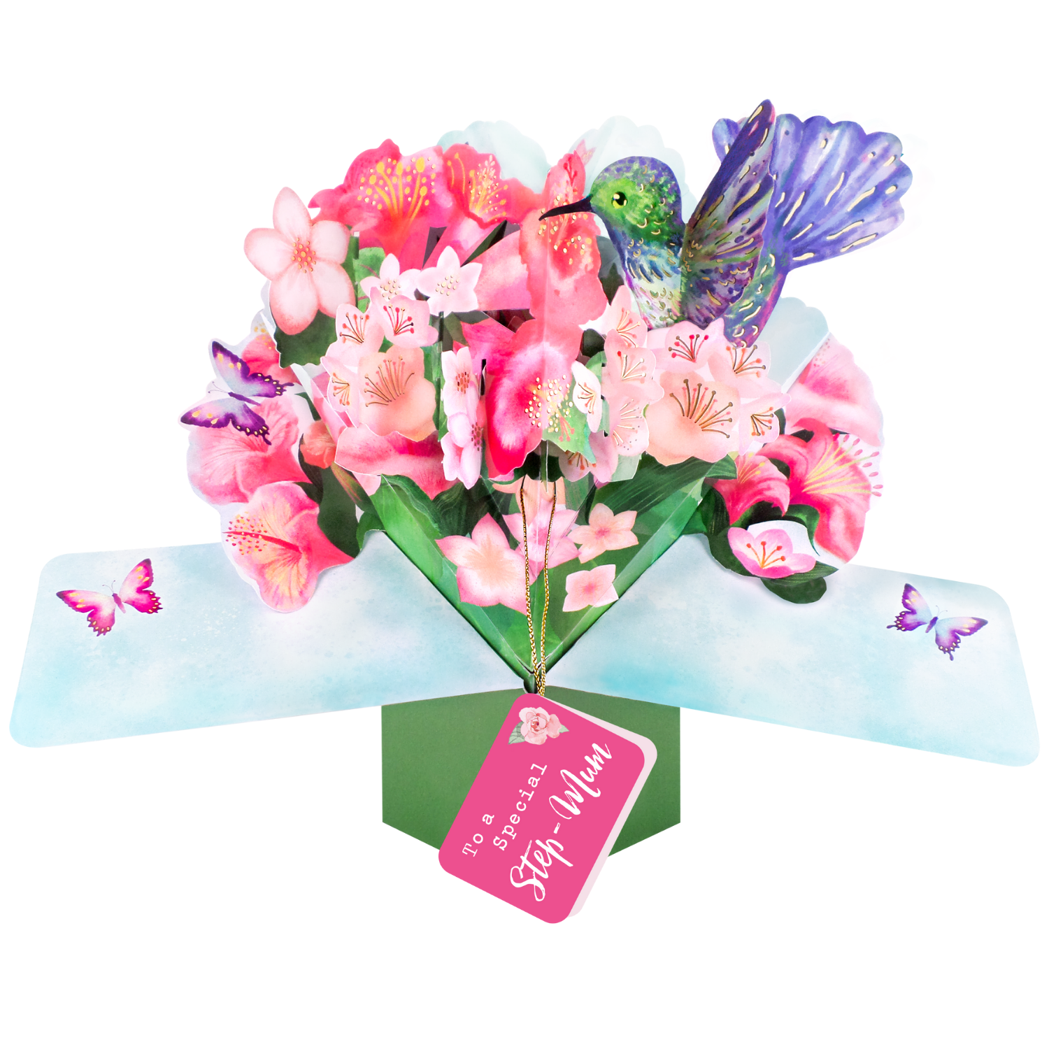 Pop Up Hummingbird & Flowers To A Special Step-Mum Card Suit Any Occasion