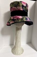 Vintage Antique 1960s Velvet and Silk Floral Brocade Cloche Wide Brim Hat