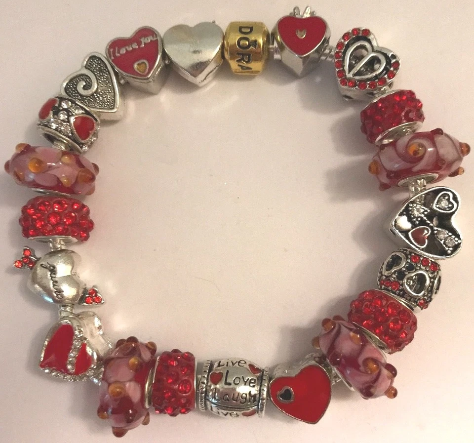 ❤️Pandora CHARM BEADS BRACELET Sterling Silver Chain w/ RED European Beads #2❤️ - Image 4 of 4