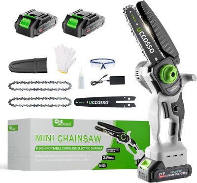 6Inch Mini Chainsaw Cordless - Electric Chainsaw with Strong Motor & 2×2.0Ah Bat