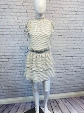 Express Women's Short Sleeve Mini Dress Ruffled Neckline Polka Dot B&W  Size XXS