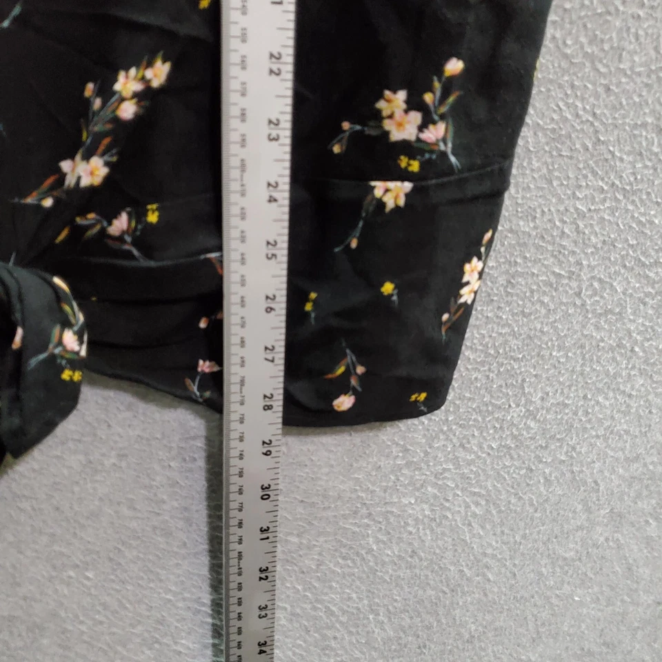 Buffalo Women Top XL Black Floral Blouse Front Tie Round Neck Keyhole - Image 2 of 4