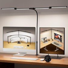 Woputne LED Desk Lamp Clamp 24W 5-Mode Stepless Dimming USB Adapter Black