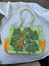 NWT Guy Harvey Sun n Sand Carry All Beach Tote Bag Green/Yellow Fish