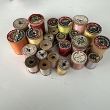 Lot Of 24 Vintage Wooden Spool Coats  Clarks Belding Conso Trusew Thread Sewing