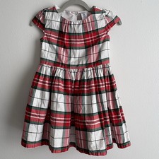 Vestido de vacaciones Carter's Girls 3T rojo verde blanco a cuadros entallado y acampanado manga gorra