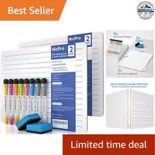 Dry Erase Lap Boards 2 Pack 9 x 12 in Double Sided Ruled Blank Classroom