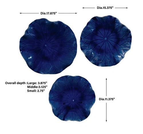 UTTERMOST 4253 ABELLA FLOWER GLAZED RICH COBALT BLUE CERAMIC WALL DECOR SET OF 3 - Picture 6 of 6