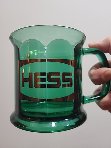 Hess Oil/Gas Vintage Green Glass Promotional Mug Made in USA
