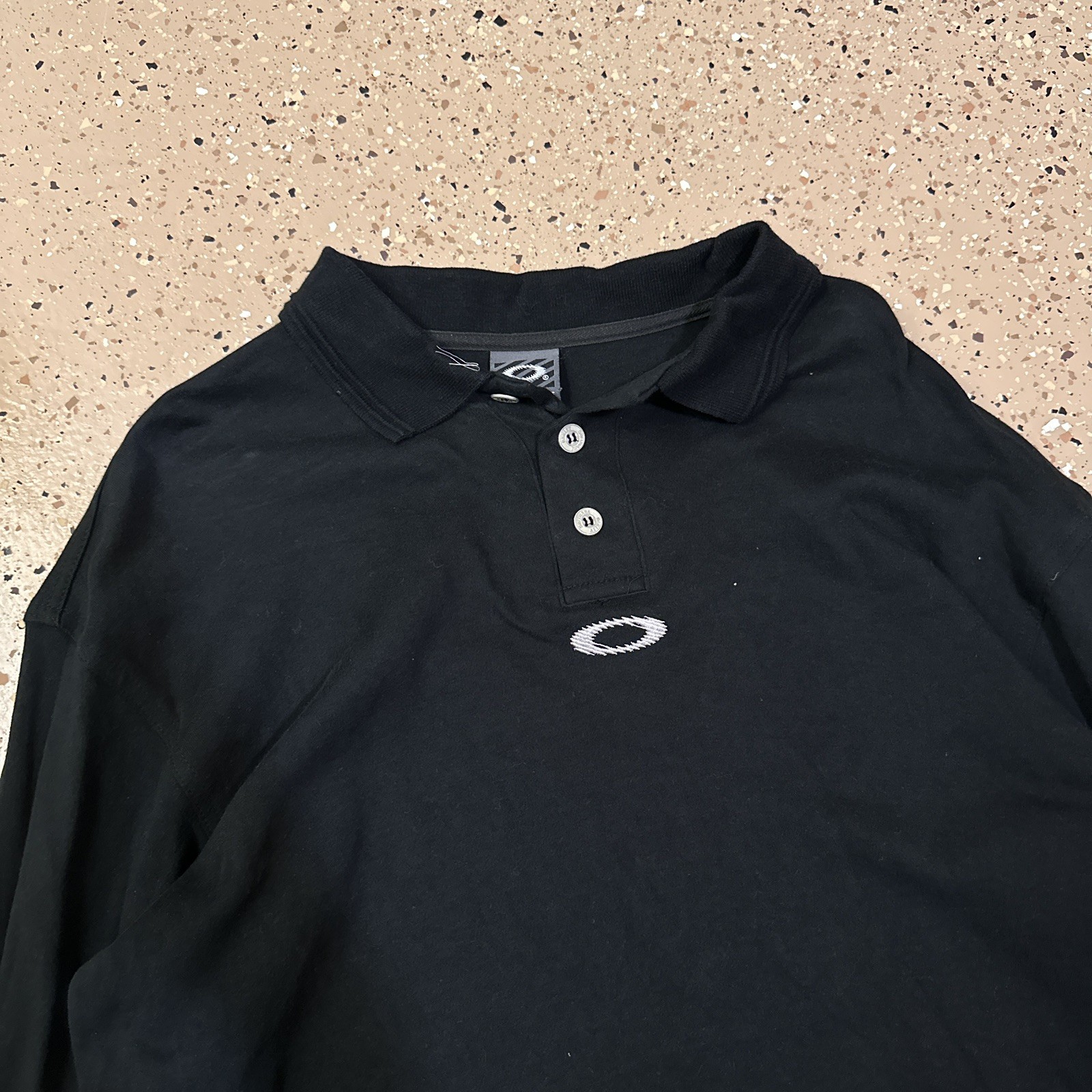 Vintage Oakley Software Center Logo Polo Long Sleeve Shirt Size M Black READ image 3