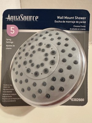 AquaSource Shower Head Adjustable Wall Mount 5 Spray Patterns Chrome #0382666