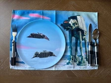 ThinkGeek Star Wars Dinner Plate Silverware Placemat Hoth Snowspeeder 5 Set