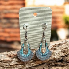 Turquoise Dangle Earrings Boho Southwestern Rustic Drop Earrings Blue Patina