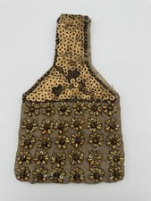 Vintage Hand-Beaded Gold Sequin Floral Evening Bag Artisan Statement Piece