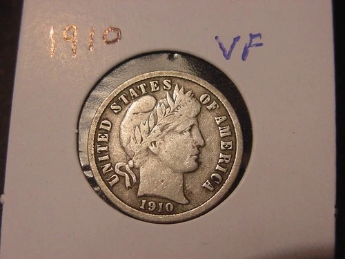 1910 BARBER DIME VF ORIGINAL COIN POPULAR DATE PQ SHIPS FREE