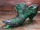 Vintage Emerald Green Glass Shoe Heel Slipper Star Daisy Boyd Fenton ? Cat Head