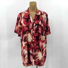 Catherines 1X 18/20W Hawaiian Red Hibiscus Button Stretch Top Women Aloha Shirt