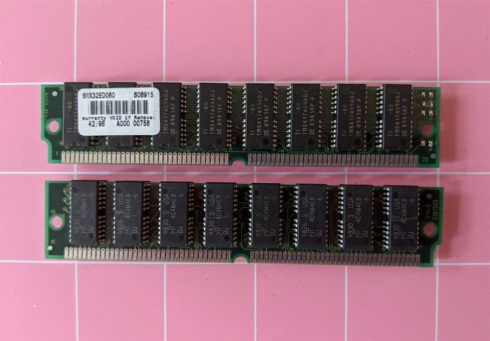 64MB 2x32MB 72-pin Simm EDO TI/MICRON 8MX32EDO60 Memory Kit 60ns 8Mx32 5V 72Pin - Image 4 of 4