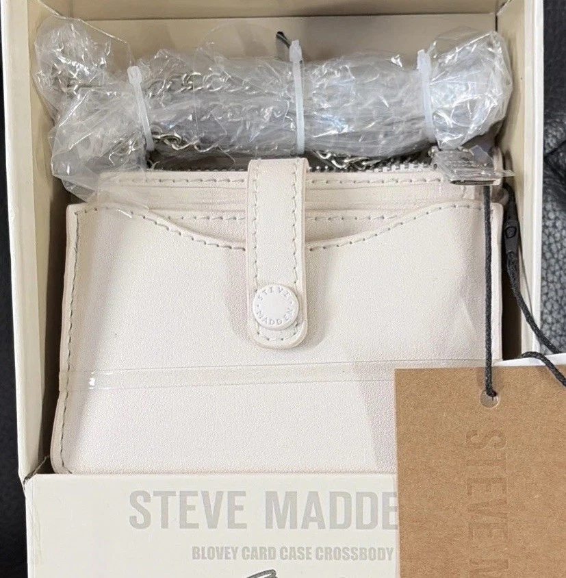 Steve Madden Blovey Card Case Crossbody Silver Chain Strap Blue New - Image 3 of 4