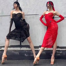 Latin Lace Competition Cha Cha Rhythm Dress Gloves Backless Rumba Samba Ballroom