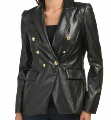 RACHEL ZOE Black Vegan Leather Blazer Size M