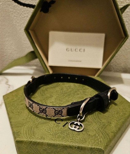 Gucci GG Beige/Blue Leather Canvas Dog Collar Size XXS Unused F1 - Picture 2 of 13
