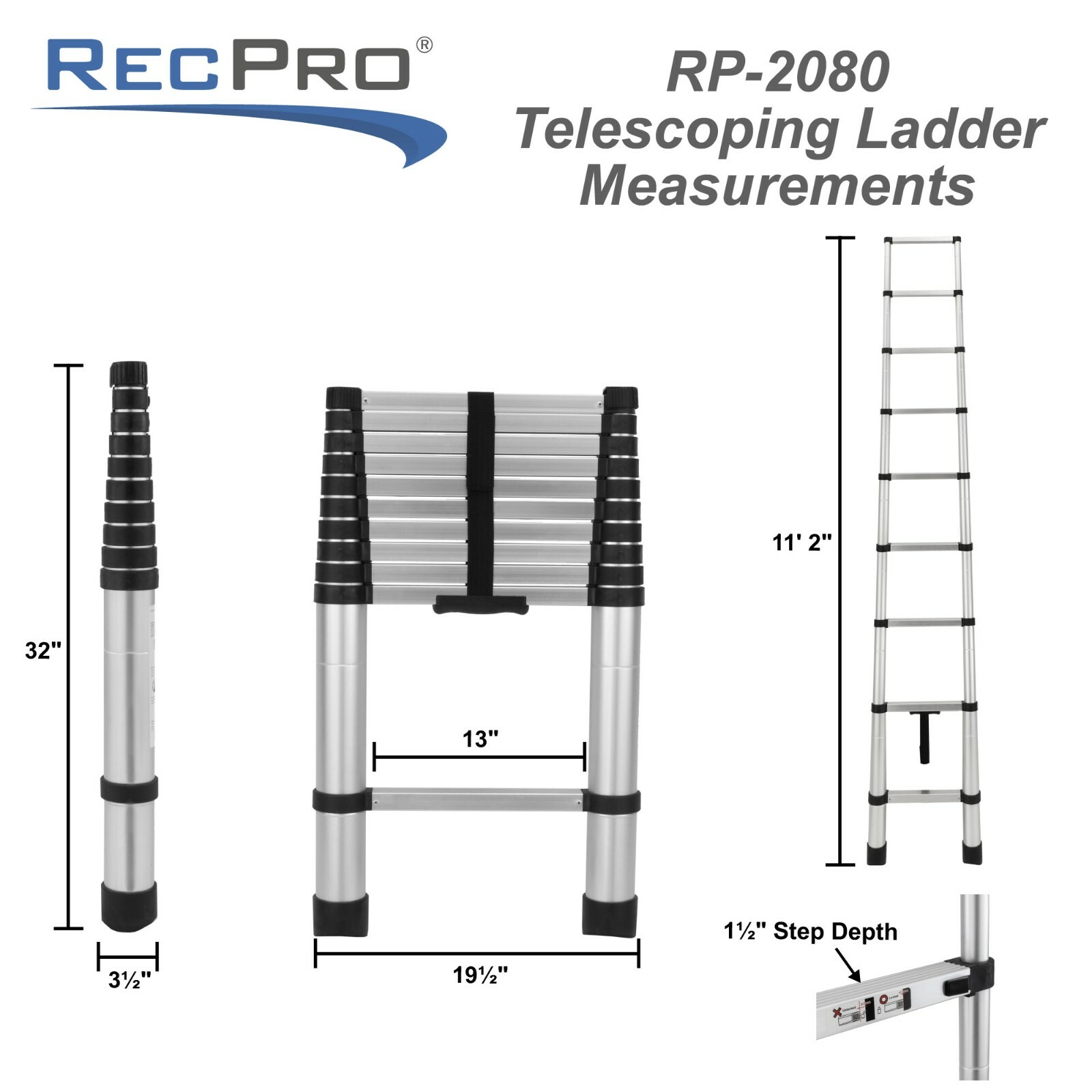 RecPro RV Aluminum Telescoping Ladder | Collapsible Extension Ladder Tania okazja