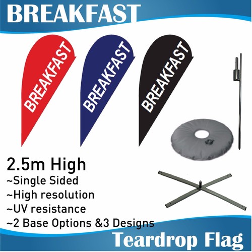 2.5m Outdoor BREAKFAST Teardrop Banner Flag with Base - Picture 1 of 5