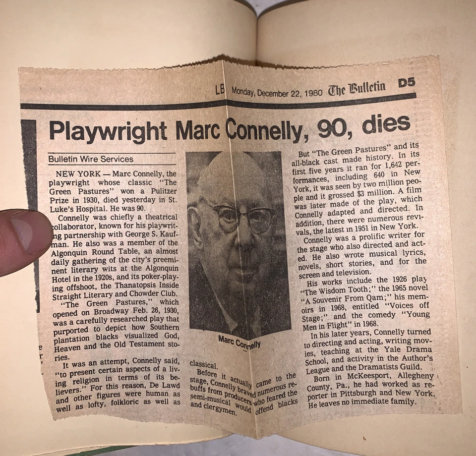 SIGNED & INSCRIBED, 1929, 1st Ed, THE GREEN PASTURES, A FABLE, by MARC CONNELLY - Image 4 of 4