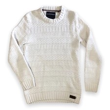 SUPERDRY Nordic Textured Crew Neck Sweater Jumper Ivory Mens Medium