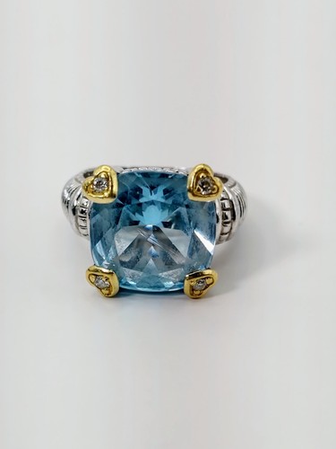 Ripka Sterling 18k Cushion Cut Blue Topaz & Diamond Fontaine Ring - 第 2/10 張圖片