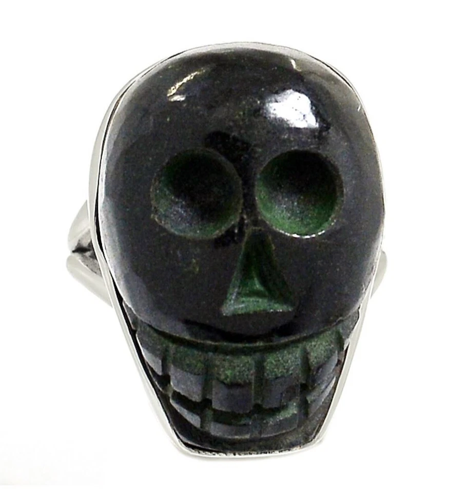 Anillo calavera obsidiana plata de ley talla 6 Foto 2 de 2