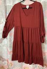 Vestido campesino KNOX ROSE para mujer L terraco cuello en V manga larga capas elásticas