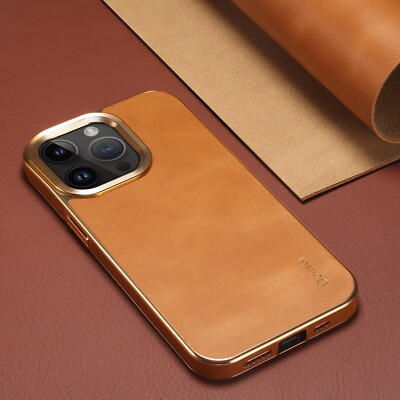 For iPhone 16 Pro Max 15 14 13 12 Hybrid Leather Slim Plating Cover Phone Case