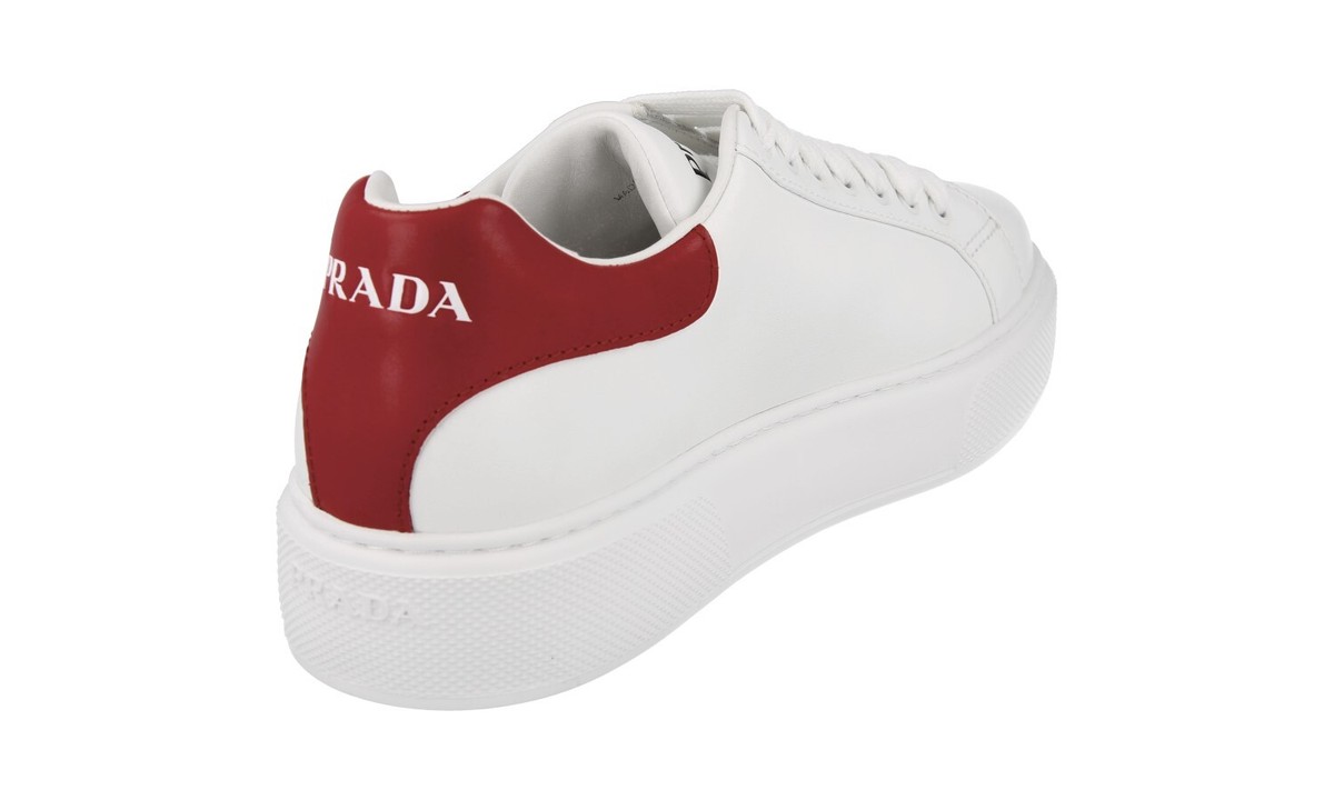 PRADA Leather MACRO Platform Sneakers - 2EG361 - White Red NEW