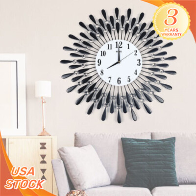 Luxury Large Wall Clock 3D Metal Living Room Feather Wall Watch Home Decor New