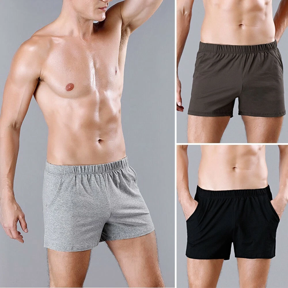 Male Cotton Elastic Waist Solid Trousers Casual Thin Bulge Pouch Knickers  Shorts