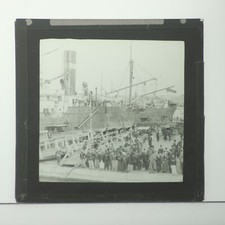 MAGIC LANTERN SLIDE LARGE SHIP BOAT (STEAM?) (INDIA?) IN PORT/DOCK