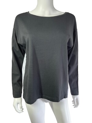 J. CREW Gray Pullover Sweatshirt Blouse Top Contrast Woven Shirt Back Small NWT