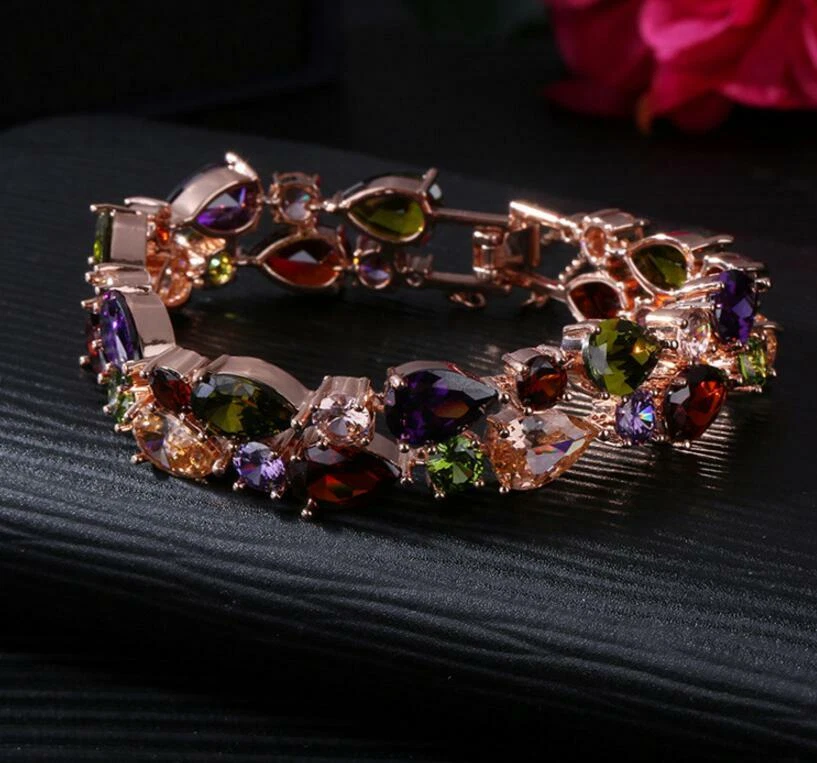 Mona Lisa Natural Shiny Amethyst Garnet Peridot Gemstone Silver Charm Bracelets - Image 2 of 4