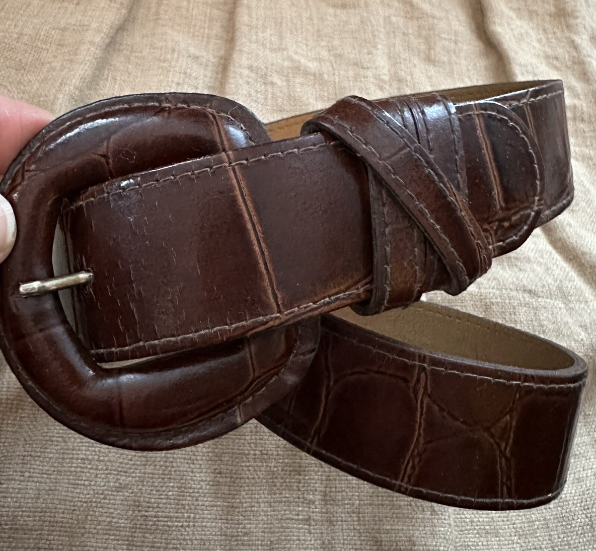 Vintage Omega Italian Crocolux Belt? OMEGA womens M ITALIAN Croco Leather BELT Brown 1 3/8” Wide  main image 3