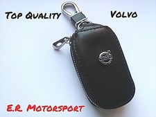 Portachiavi in Cuoio TOP QUALITY NERO con Bordo Nero Logo VOLVO