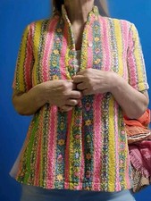 Vintage 60s Mod Terrycloth Cabana Beach Shirt Cardigan Colorful Stripes S/M