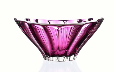 Crystal Bowl 8 '' Bohemia Purple Vase Czech Glass Fruit Desert Sweets Gift NEW