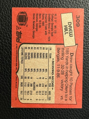 1987 Topps #309 Drew Hill - Oilers EX - Picture 2 of 2