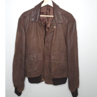 San Diego Leather Jacket Factory Brown Deer Skin Leather Bomber Jacket Size 42