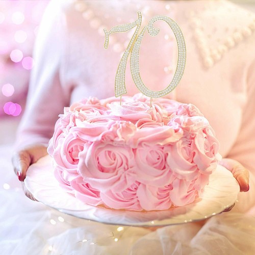 70 tapa de pastel para fiesta de 70 cumpleaños o aniversario estrás de cristal (dorado) - Imagen 3 de 5