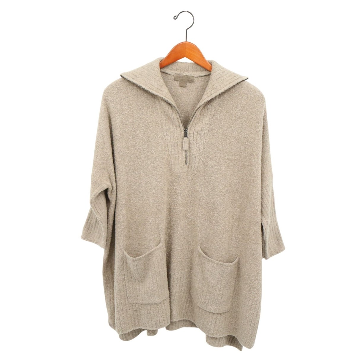 Barefoot Dreams Beige Half Zip Rolled Edge Pockets Tunic Pullover Sweater XXS/XS View 2
