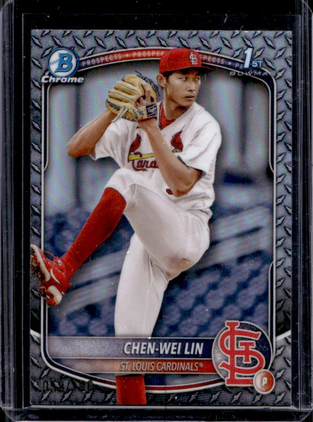 2025 Bowman Chen-Wei Lin Chrome Steel Metal 1st Prospect #/100 Cardinals