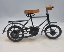 Vintage Style Metal Bicycle Black w/Wood Seat, with Kick Stand  7" H x 11" L